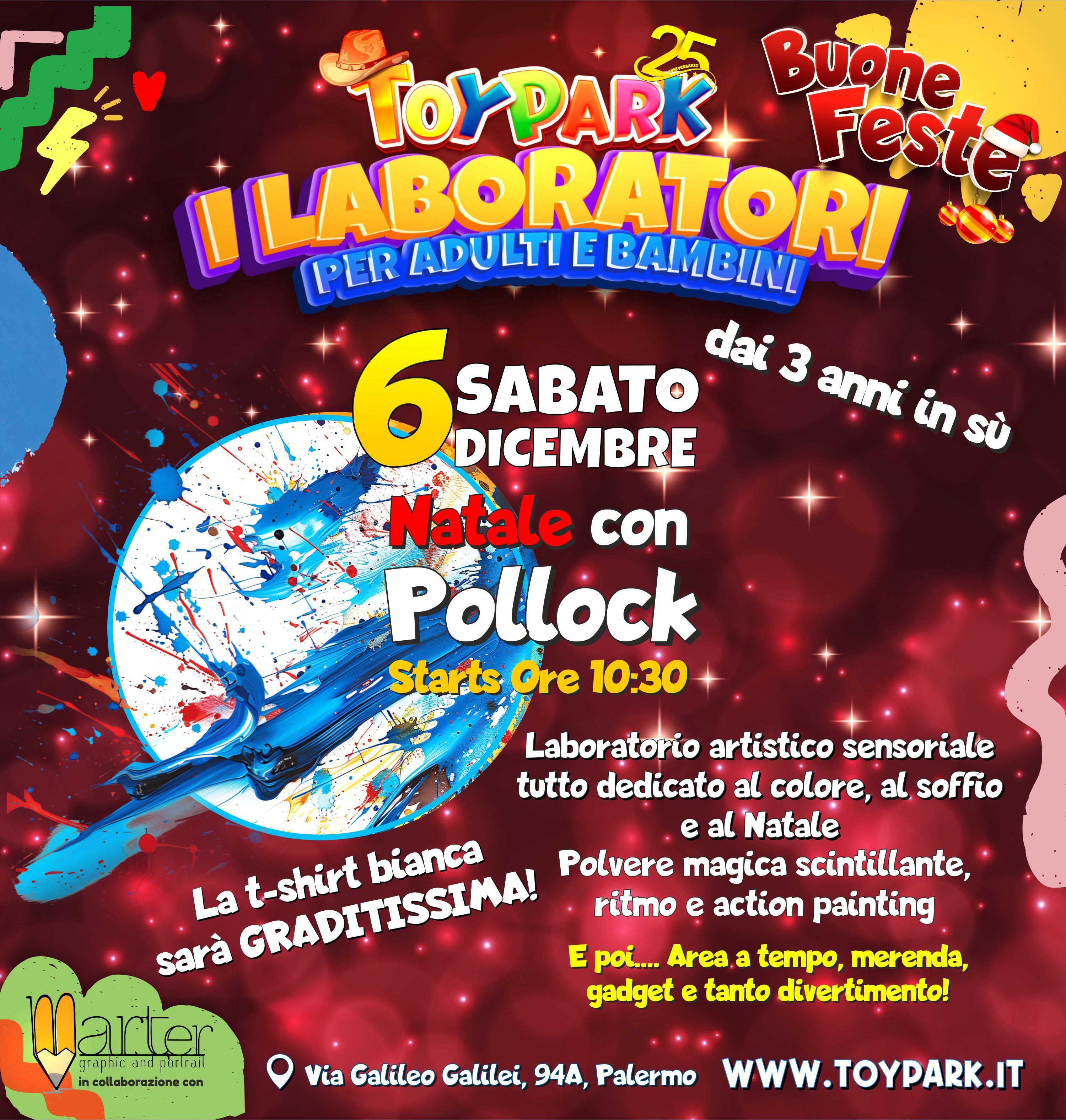 Polvere magica scintillante, ritmo e action painting, parco divertimenti Toy Park Palermo